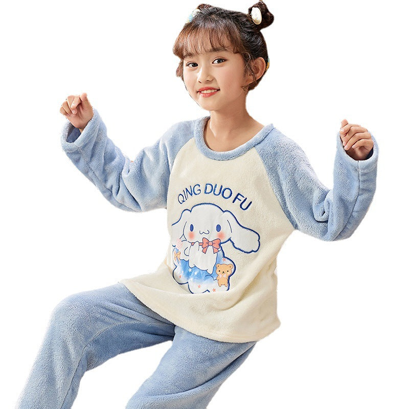 Kid Baby Girl Lovely Cartoon Long Sleeve Coral Velvet Autumn Pajamas