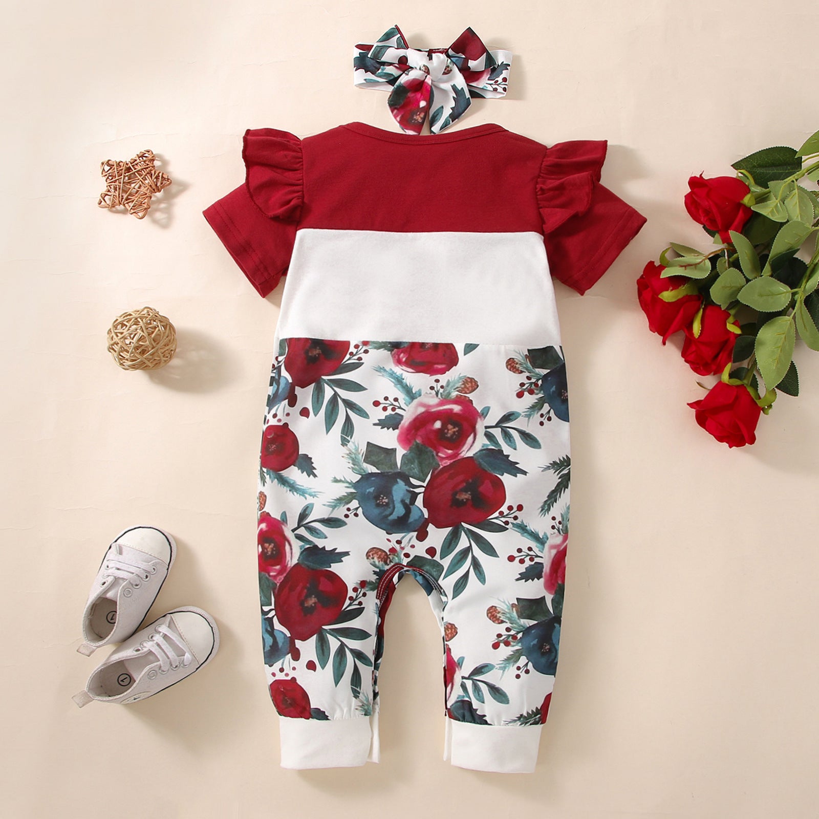 Baby Boy Mosaic Printed One-piece Climbing Romper 2 Pcs Sets