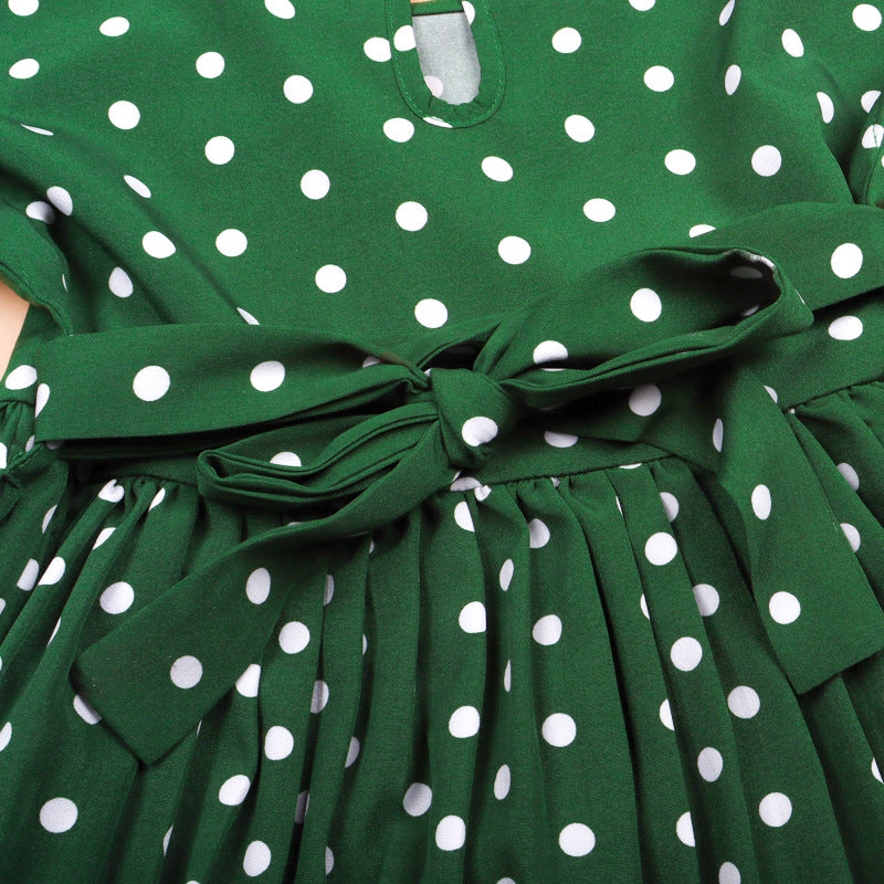 Family Matching Mother Daughter Long Wave Point Holiday Elegant Dresses
