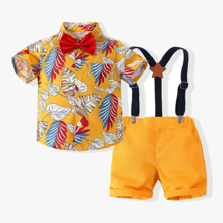 Kid Baby Boy Suit Summer Beach Short Sleeve Leaf Woven 2 Pcs Set