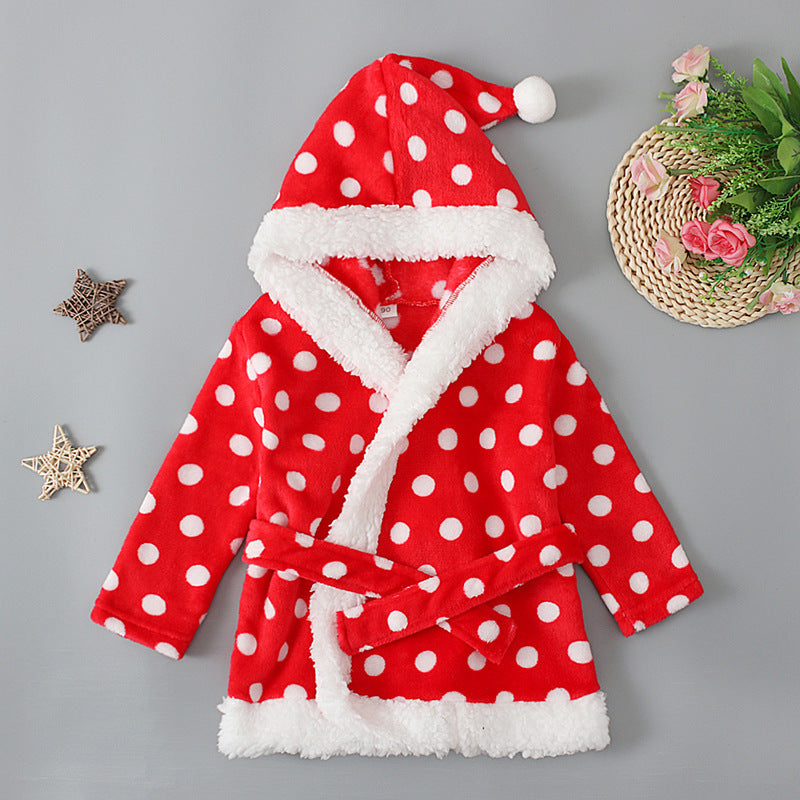 Kid Baby Girl Christmas Robe Winter Polka Dot Belt Pajamas