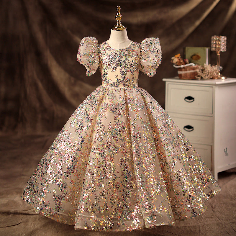 Kid Baby Girls Puffy Gauze Princess Flower Wedding Piano Performance Dress