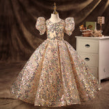 Kid Baby Girls Puffy Gauze Princess Flower Wedding Piano Performance Dress