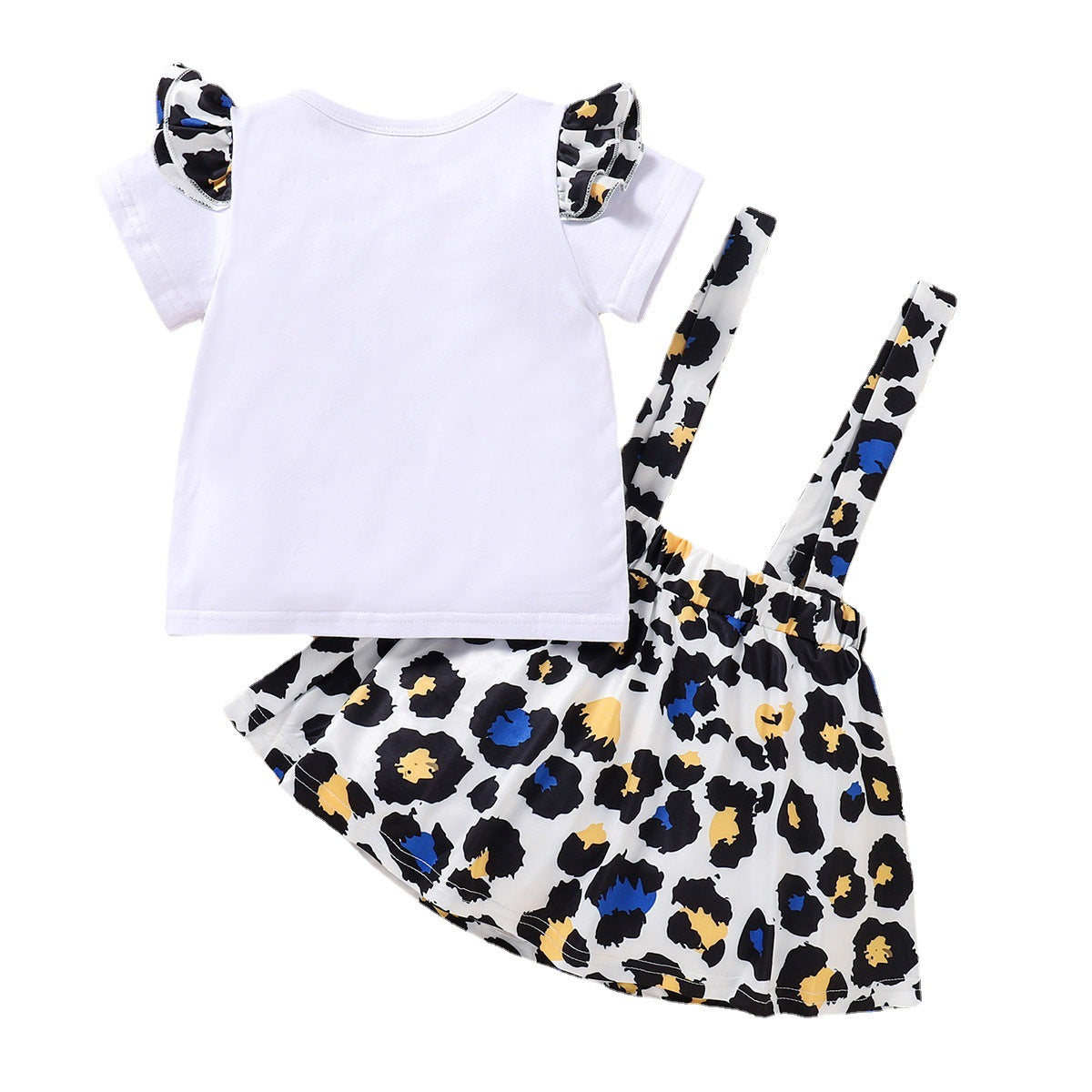 Kid Baby Girl Butterfly Leopard Print Suspenders 2 Pcs Sets