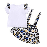 Kid Baby Girl Butterfly Leopard Print Suspenders 2 Pcs Sets