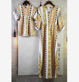 Family Matching Geometric Print V-neck Short Sleeve Long Dress