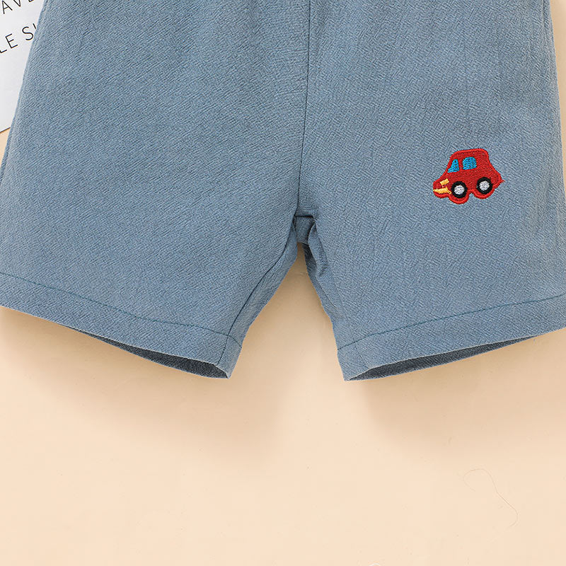 Kid Baby Boys Set Car Cartoon Fashion Lapel Shorts 2 Pcs Sets