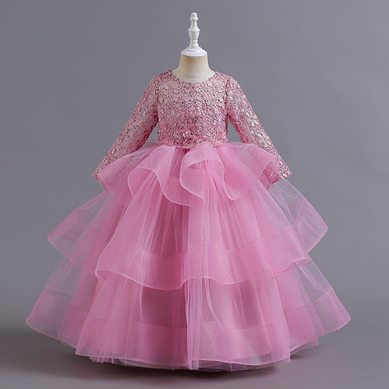 Kid Baby Girl Long Sleeved Sequins Gauze Puffy Princess Dress