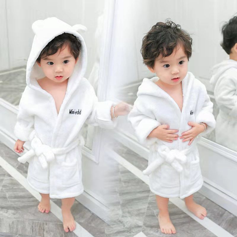 Kid Boys Girls Bathrobe Warm Long Sleeve Hooded Homewear Pajamas