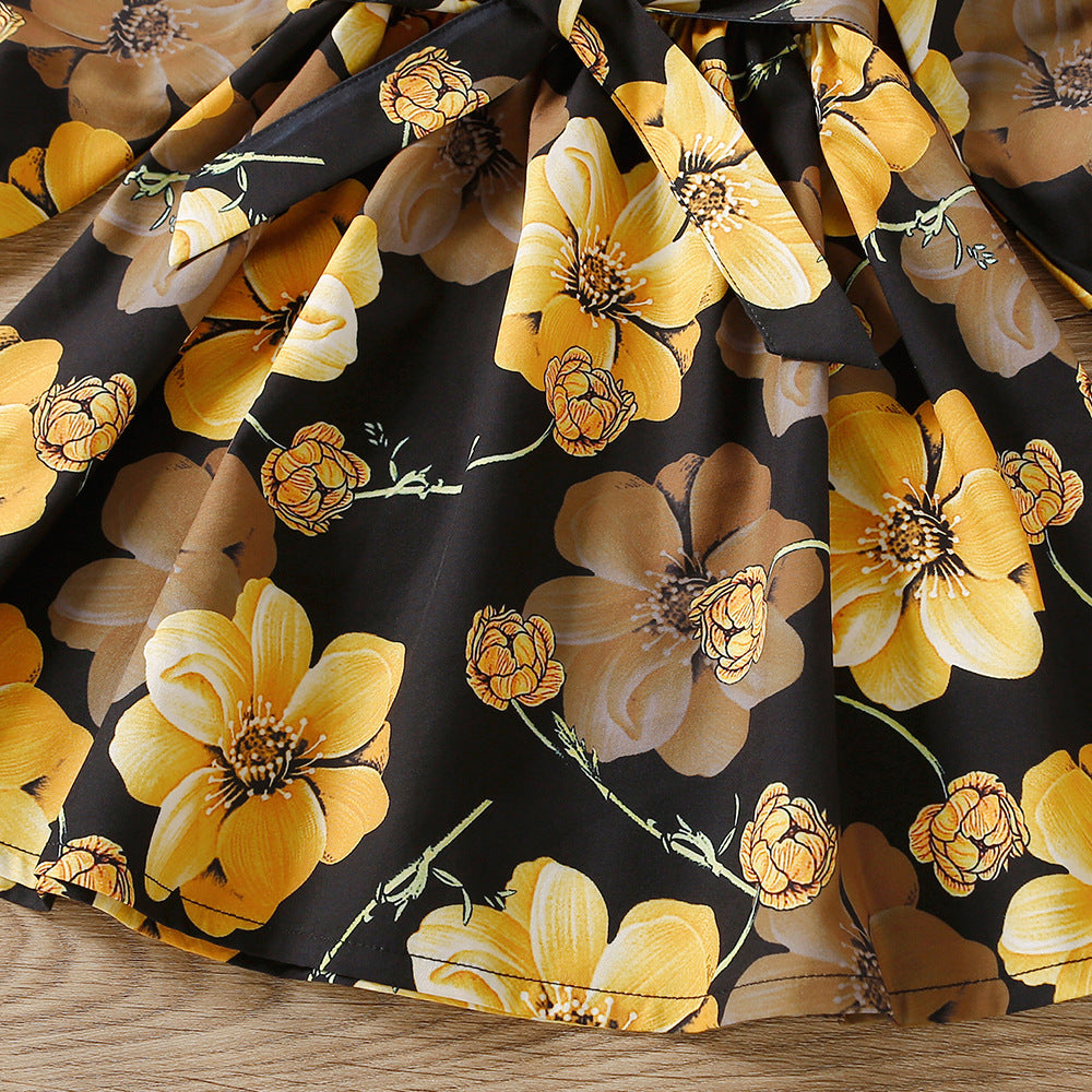 Kid Baby Girl Long Sleeve Lace Collar Bow Tie Flower Dresses