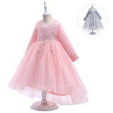 Kid Girls Awning Mesh Embroidery Princess Flower Dress