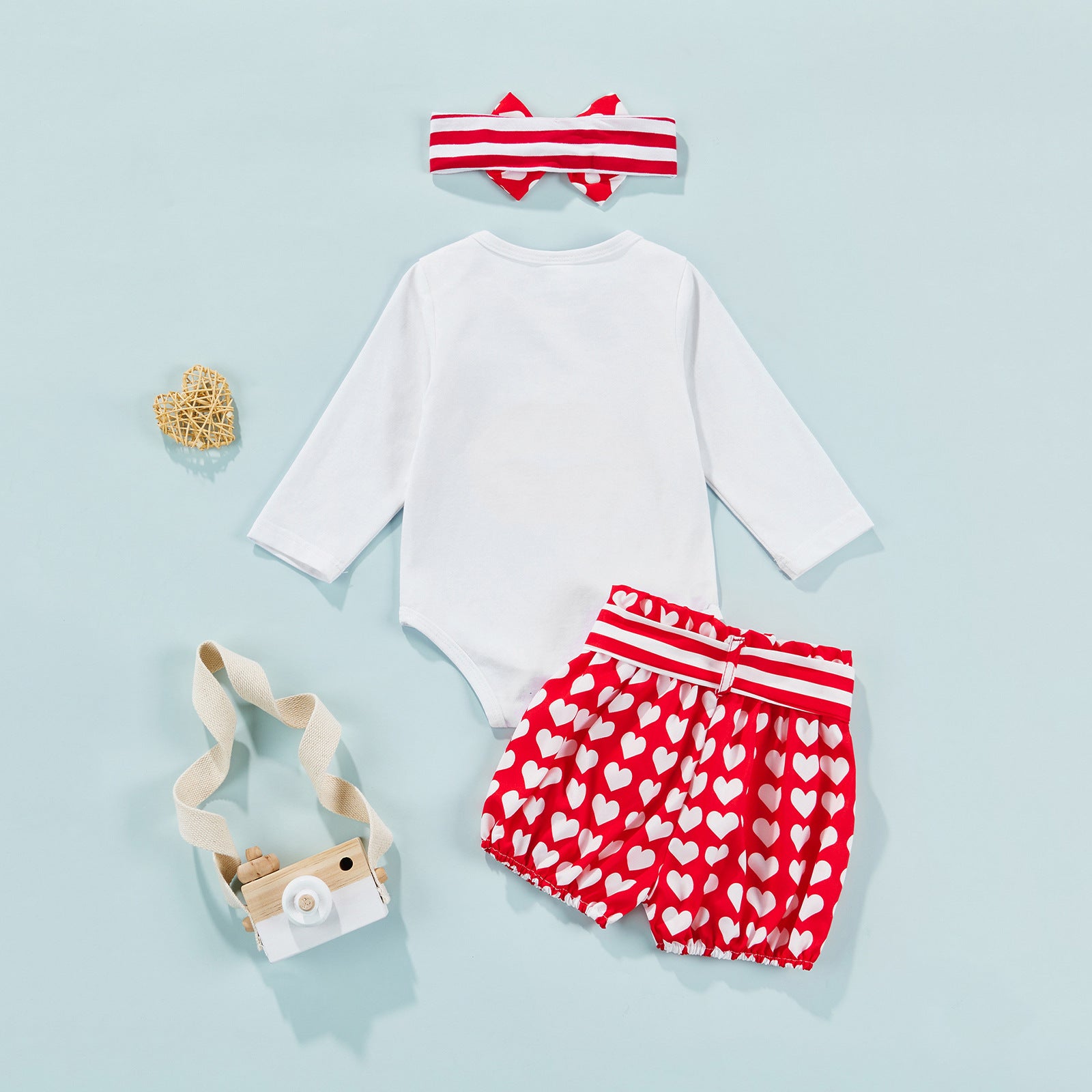 Infants Baby Valentine's Day Lip-printed Harpy Love 3 Pcs Sets