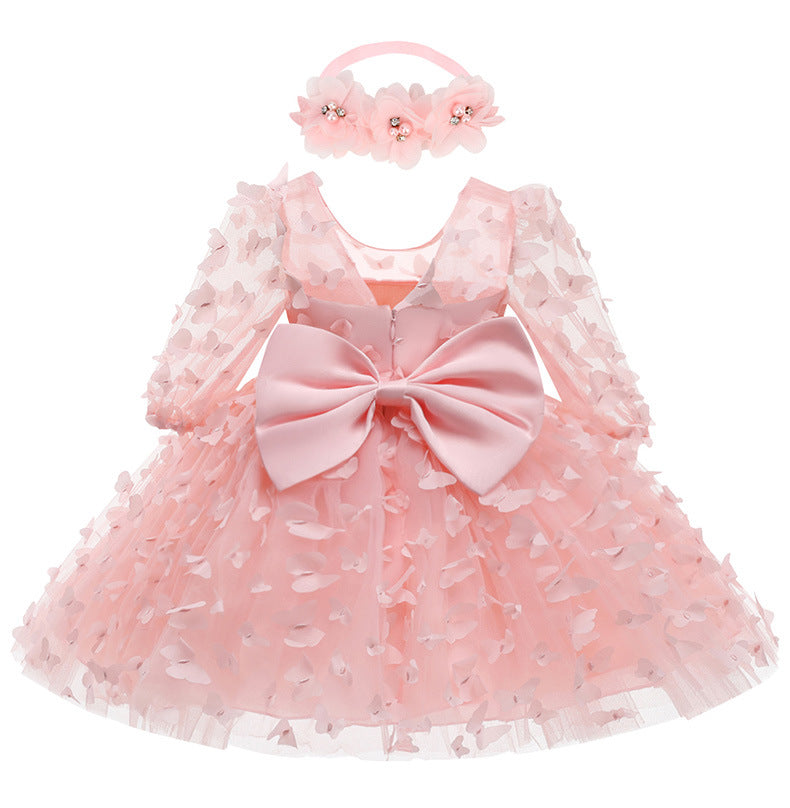 Baby Toddler Long Sleeve Three-dimensional Flower Puffy Dress