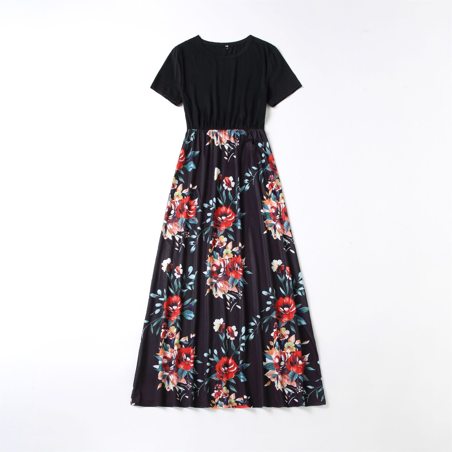 Family Matching Parent-child Printed Short Sleeve Stitching Dresses