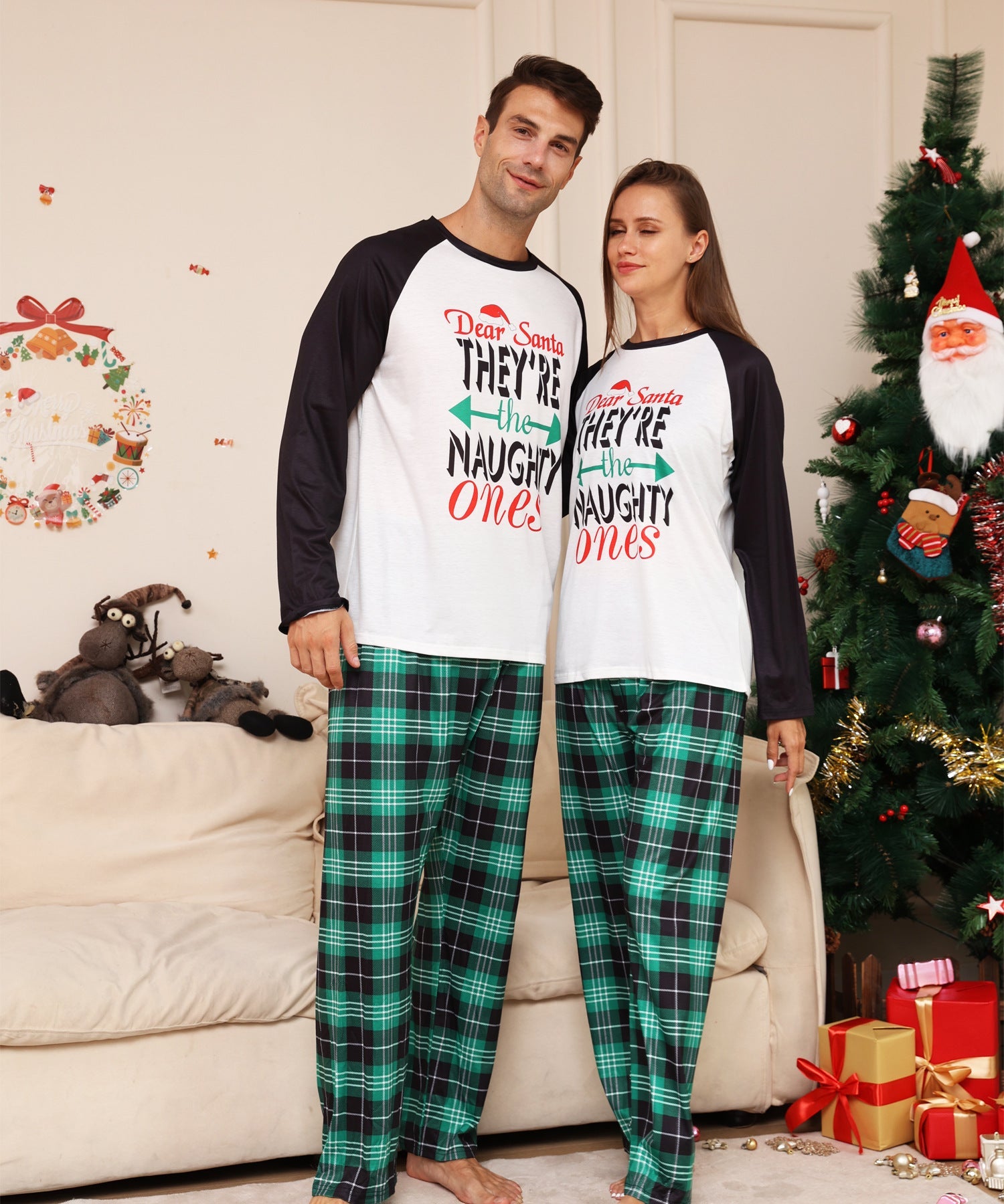 Family Plaid Letter Cartoon Christmas Parent-child Home Pajamas