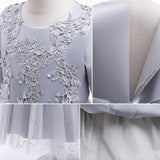 Kid Girls Awning Mesh Embroidery Princess Flower Dress
