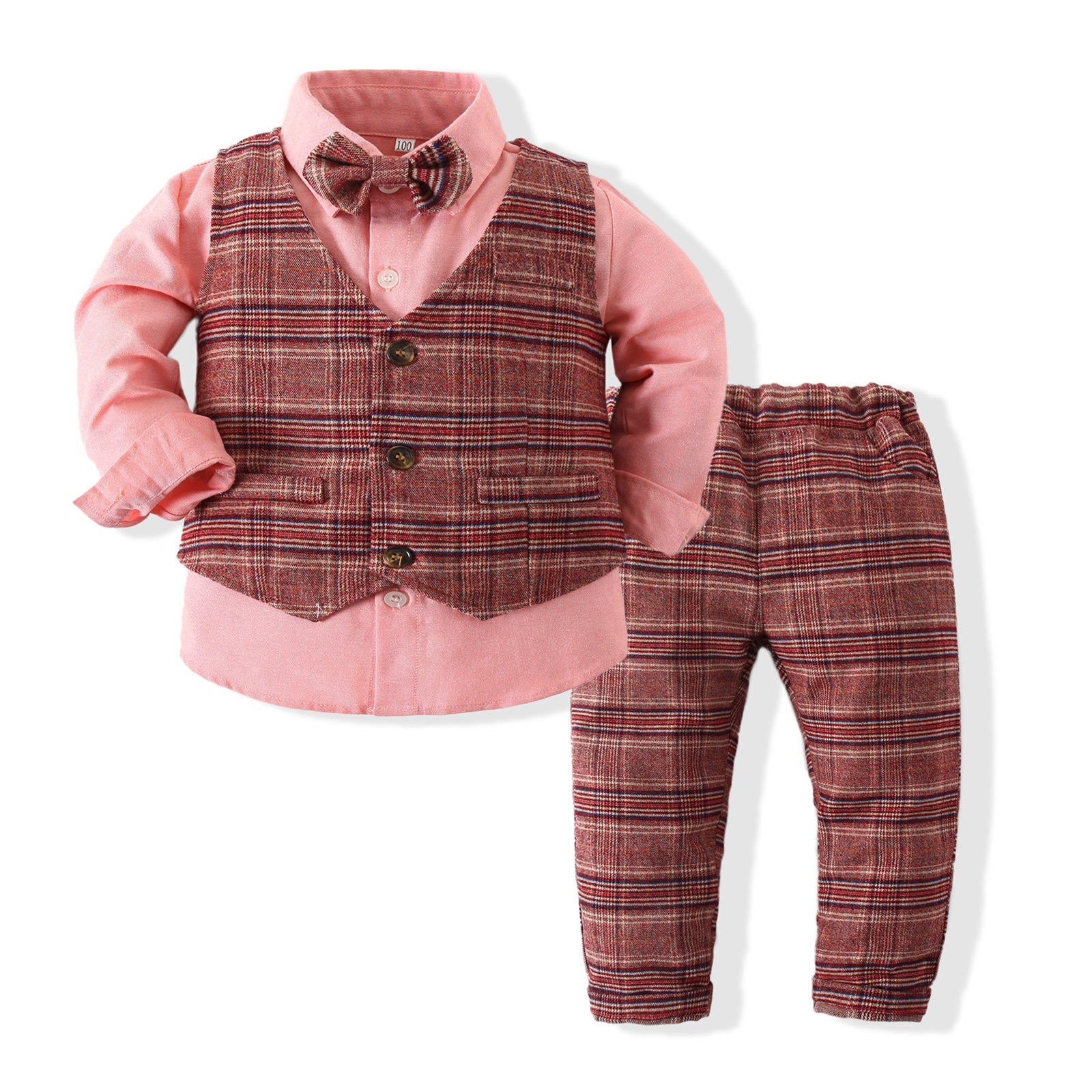 Autumn Baby Boys Gentleman Suit Plaid Banquet 2 Pcs Sets