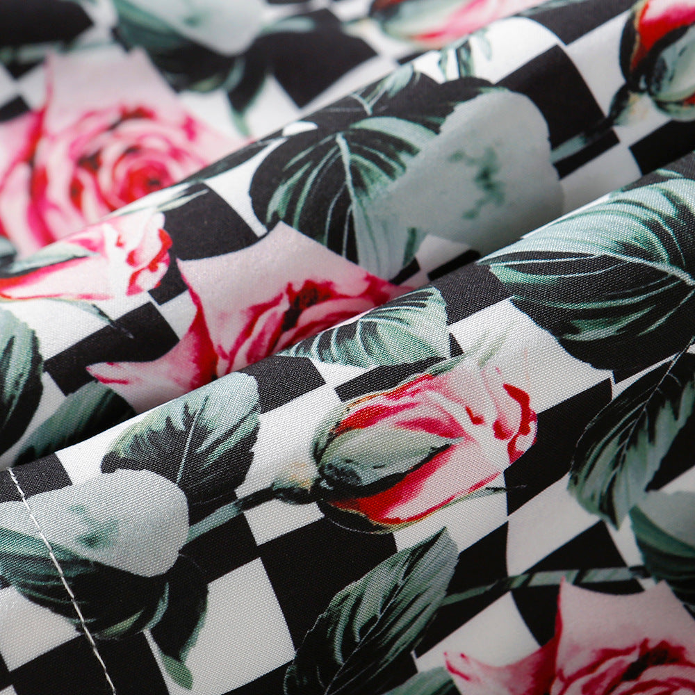 Toddler Kid Baby Girl Checkered Floral Print Princess Spring Autumn Dress