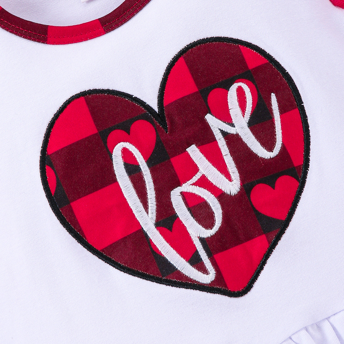 Baby Kid Girls Valentine's Day Check Suit Red Heart Short Sleeve 2 Pcs Sets