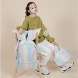 Girl Backpack 3 Piece Set Gradual Rainbow Backpack Lunch Bag Pen Bag