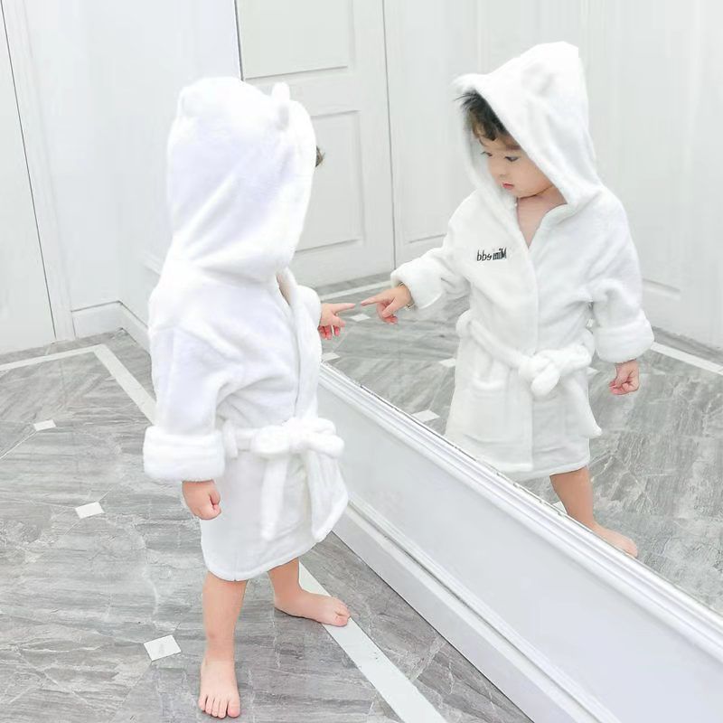 Kid Boys Girls Bathrobe Warm Long Sleeve Hooded Homewear Pajamas
