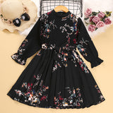 Kid Girls Princess Retro Long-sleved Autumn Winter Flower Dress