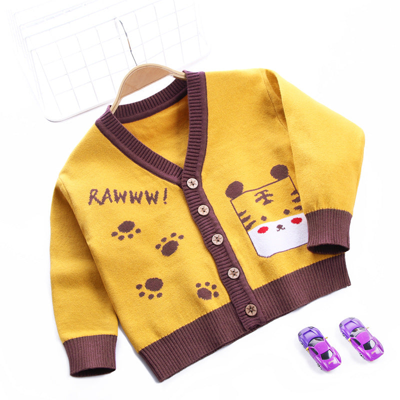 Kid Baby Boys Cardigan Tiger Open Button Lettered Sweaters