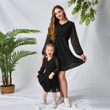 Family Matching Mother Daughter Flowing Doll Chiffon Long Sleeve Lovely Dresses