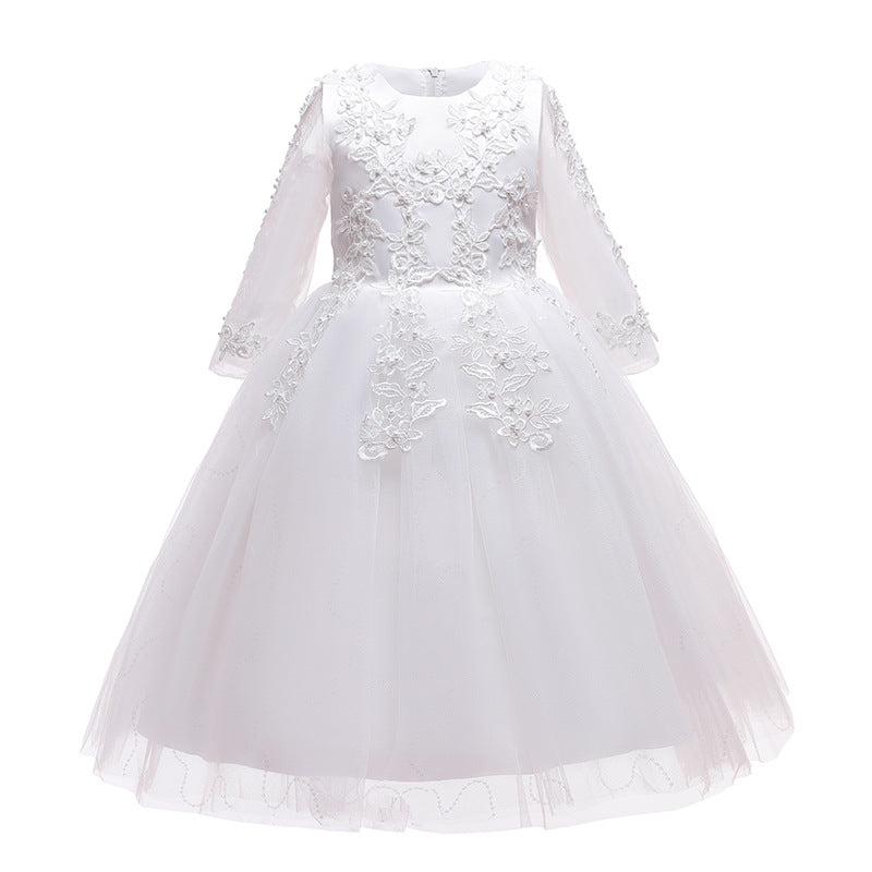 Kid Girl Wedding Pompous Gauze Princess Long Sleeve Sequin Mesh Dresses