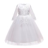 Kid Girl Wedding Pompous Gauze Princess Long Sleeve Sequin Mesh Dresses