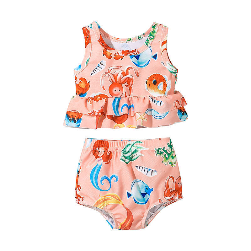 Kid Baby Girls Summer Printed Cartoon Sleeveless One-piece Swimsuit