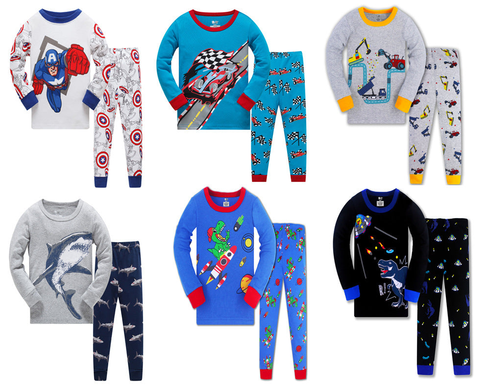 Kid Boy Pajamas Air-conditioned Long Sleeve Thread Cotton 2 Pcs