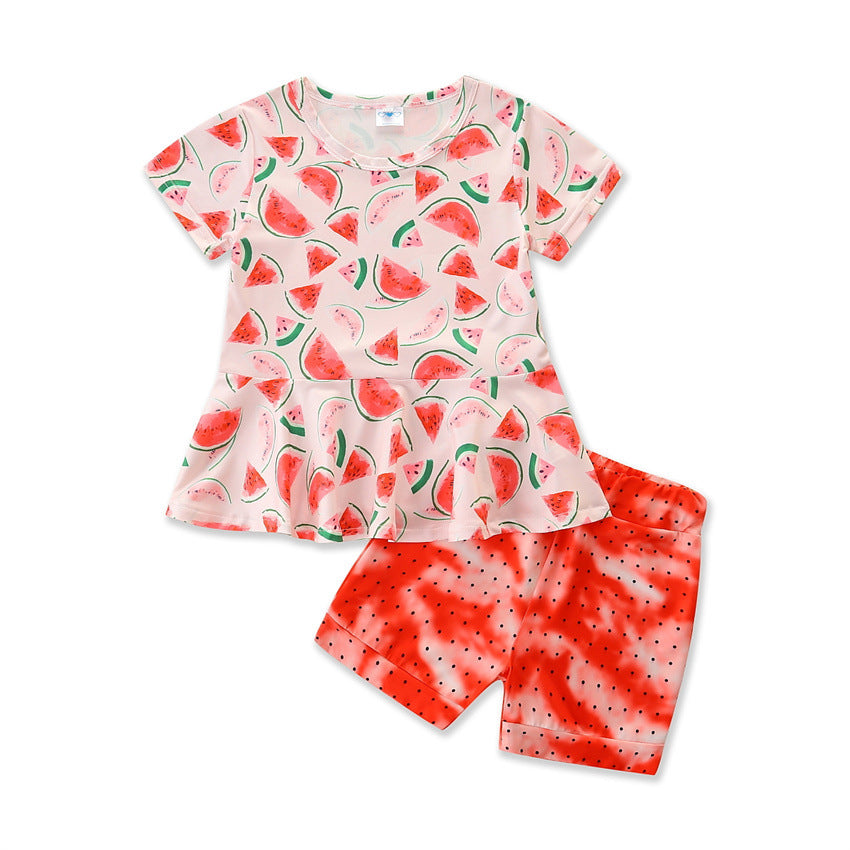 Summer Kid Baby Girl Suits Sweet Watermelon Print 2 Pcs Sets