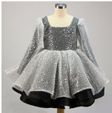 Kid Girls Sequin Princess Bow Long Sleeve Birthday Dress