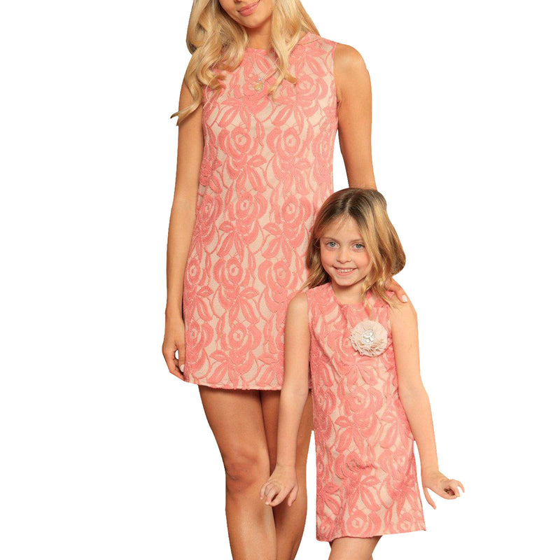 Family Matching Parent-child Sleeveless Lady Lace Round Collar Dresses