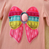 Kid Baby Girls Suit Summer Hole Stripe Bow Jeans 2 Pcs Sets