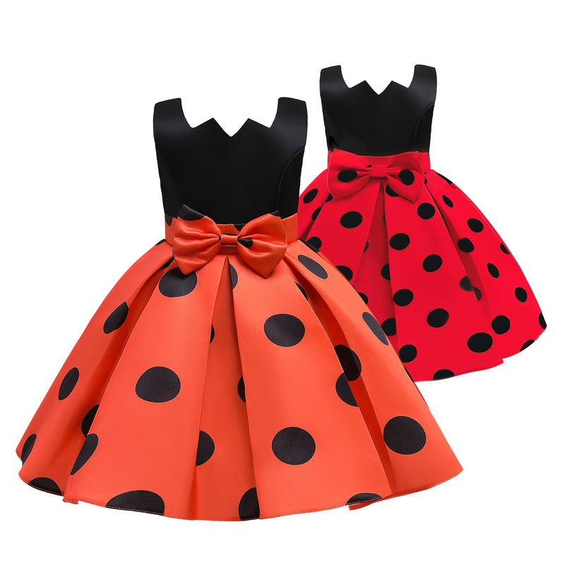 Kid Girl Vintage Polka-dot Print Christmas Party Dress