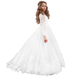 Kid Girl Lace Long Sleeves Trailing Flower Wedding Puffy Dresses
