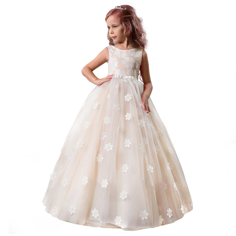 Kid Girls Pompous Lace Performance Princess Wedding Dresses