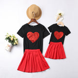 Family Matching Summer Short Sleeve Heart Print Dresses