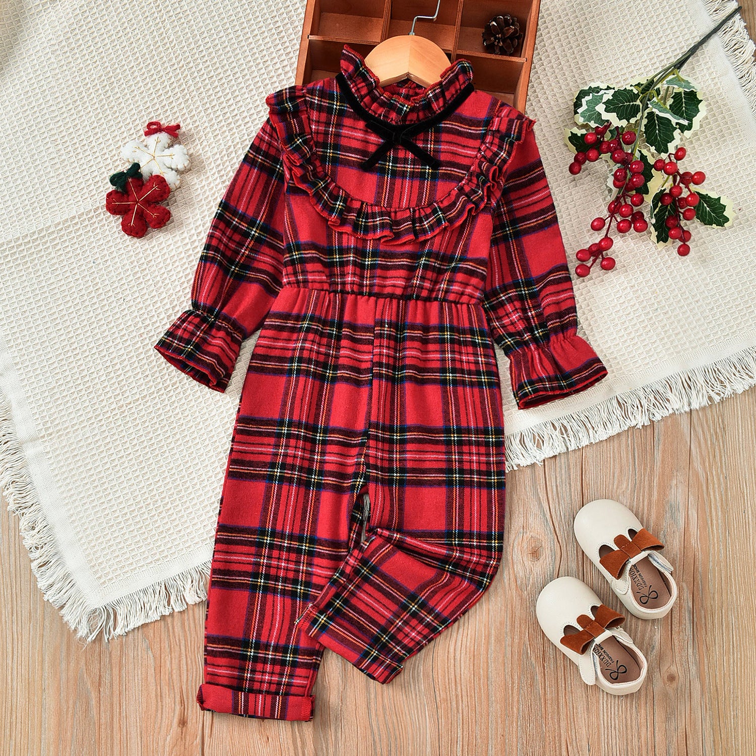 Kid Baby Girl Ins Popular European American Christmas Plaid Rompers