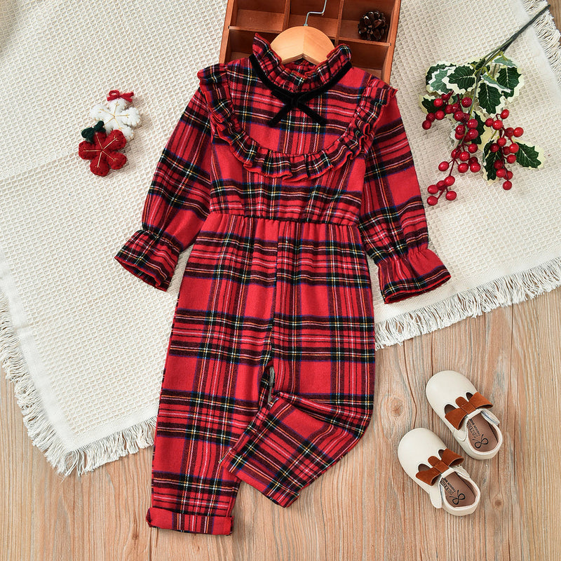 Kid Baby Girl Ins Popular European American Christmas Plaid Rompers