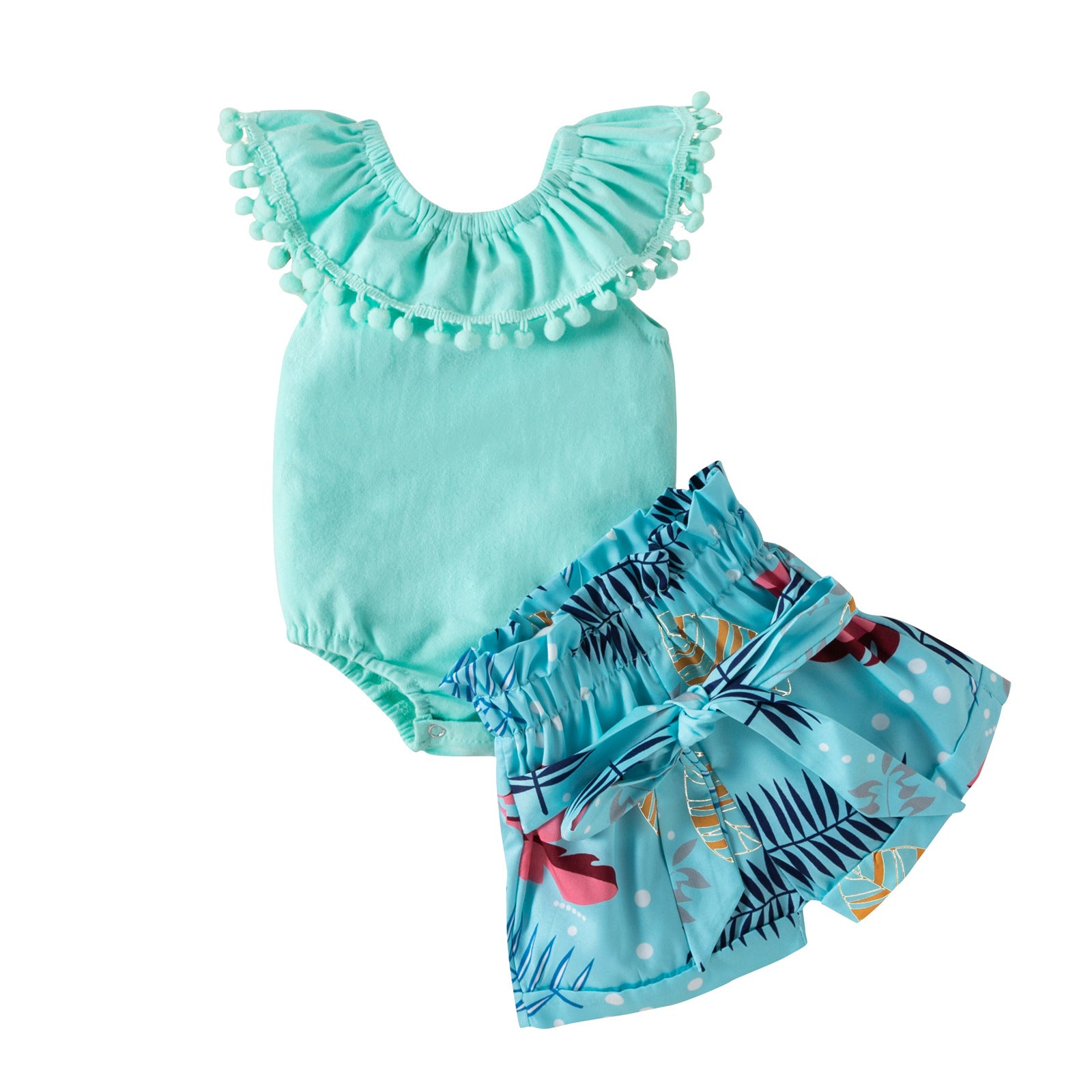 Baby Girls Summer Sleeveless Leaf Printed Shorts 2 Pcs Sets