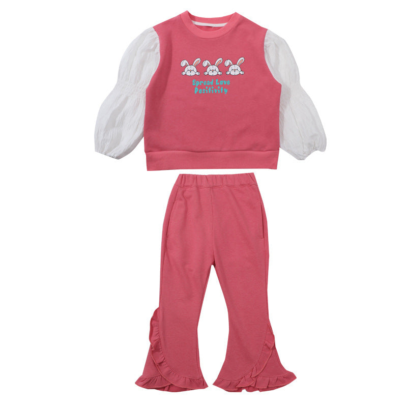 Kid Baby Girl Suit Rabbit Print Spring 2 Pcs Set