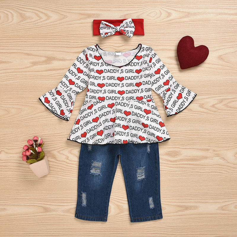Baby Toddler Girl Valentine's Day Love Letter Print 3 Pcs Sets