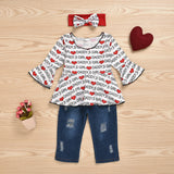 Baby Toddler Girl Valentine's Day Love Letter Print 3 Pcs Sets