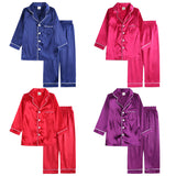 Kid Baby Boy Girl Pajamas Silk Satin Solid Button-Down Nightgown Sleepwear
