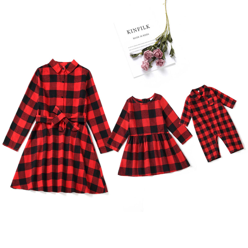 Family Matching Mother Daughter Plaid Christmas Autumn Dress