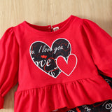 Kid Baby Girls Valentine's Day Set Love Letters Full Printed 2 Pcs Sets