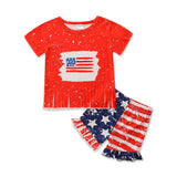 KidGirls Summer Independence Day Set Short Sleeve Striped Star 2 Pcs